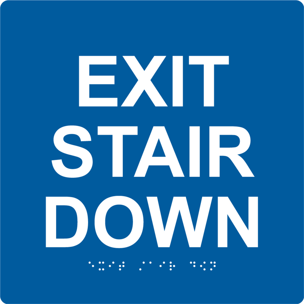 Accuform Braille Sign, Exit Stair Down, 8" X 8", Plastic, Blue, PAD901BU